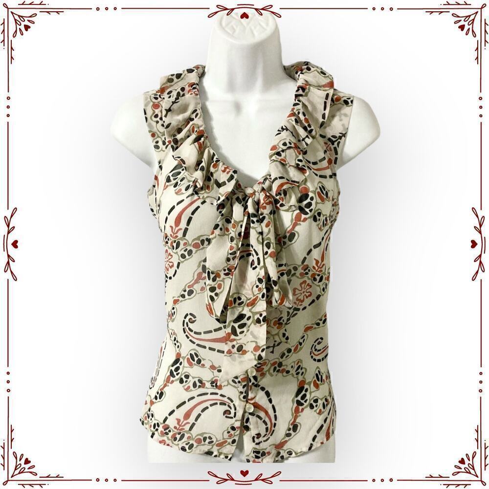 Banana Republic Women's XXSP Ruffle Sleeveless Button Up Blouse